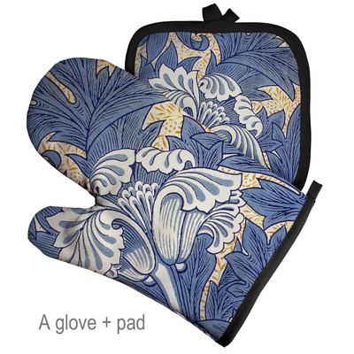 Retro mintás nagykereskedés mikrohullámú kesztyű edénytartó poliészter sütőkesztyű szigetelő kesztyű konyhai alátét sütés BBQ kesztyű lakberendezés