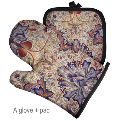 Retro mintás nagykereskedés mikrohullámú kesztyű edénytartó poliészter sütőkesztyű szigetelő kesztyű konyhai alátét sütés BBQ kesztyű lakberendezés