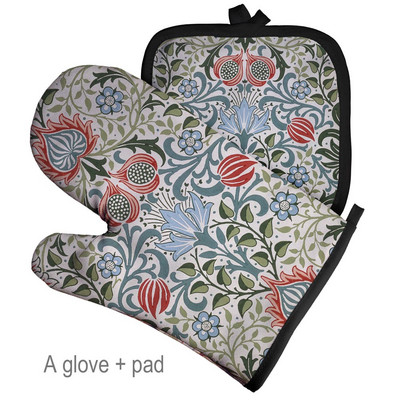 Retro mintás nagykereskedés mikrohullámú kesztyű edénytartó poliészter sütőkesztyű szigetelő kesztyű konyhai alátét sütés BBQ kesztyű lakberendezés