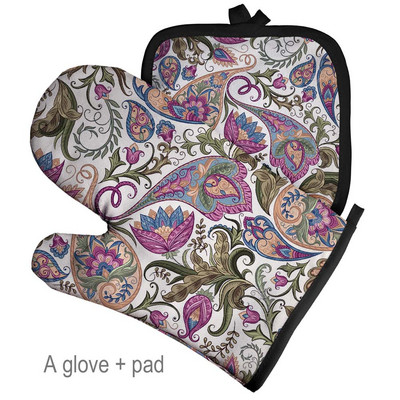 Retro mintás nagykereskedés mikrohullámú kesztyű edénytartó poliészter sütőkesztyű szigetelő kesztyű konyhai alátét sütés BBQ kesztyű lakberendezés