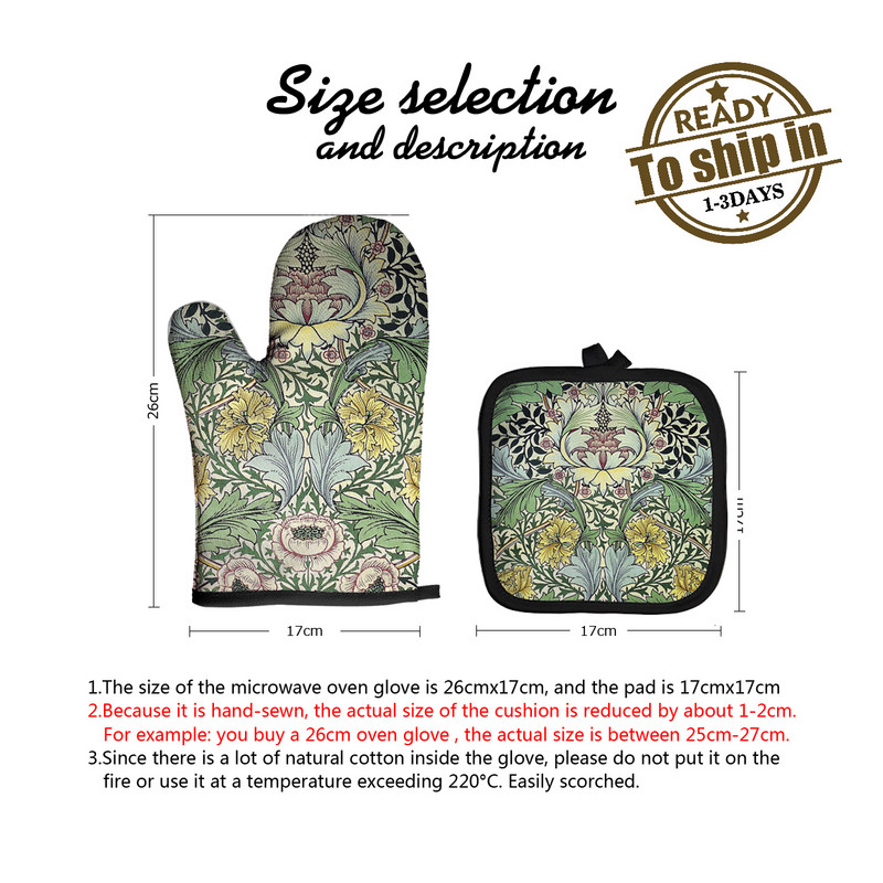 Retro mintás nagykereskedés mikrohullámú kesztyű edénytartó poliészter sütőkesztyű szigetelő kesztyű konyhai alátét sütés BBQ kesztyű lakberendezés
