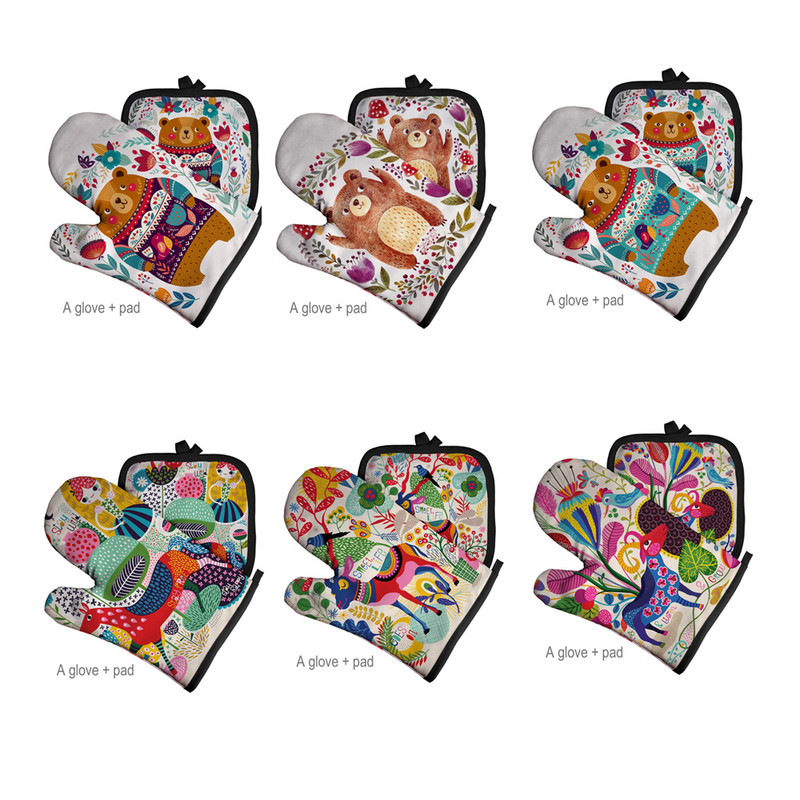 Karikatūra Dzīvnieku sērija Cepšanas cimdi Trušu izolācijas paliktņi Virtuves instrumentu piederumi Poliestera gatavošana Mikroviļņu krāsnī Cimdu cepeškrāsns dūraiņi