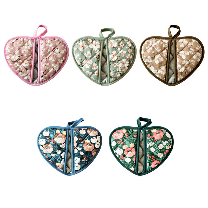 Japán virág sütőkesztyűk háztartási konyha hőálló, hőálló kesztyűk vastag pamut szív alakú kézi klip szigetelő alátét