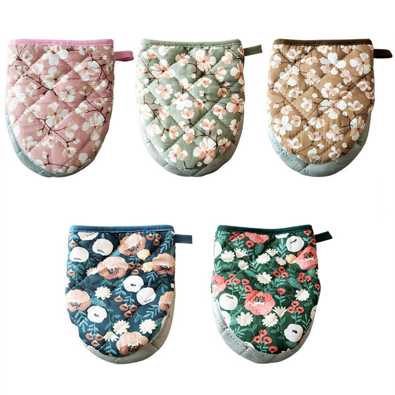 Japán virág sütőkesztyűk háztartási konyha hőálló, hőálló kesztyűk vastag pamut szív alakú kézi klip szigetelő alátét