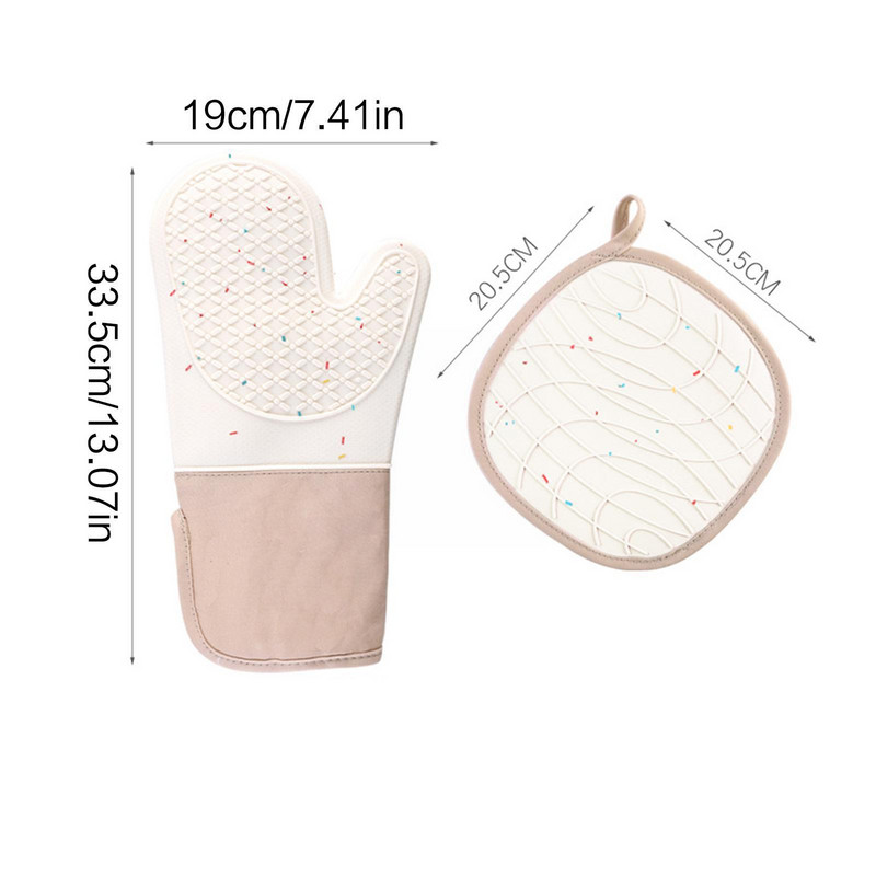 Virtuves cepeškrāsns cimdi Silikona un kokvilnas divslāņu cepeškrāsns cimdi Cimdi / BBQ karstumizturīgi cimdi / grils V3P5