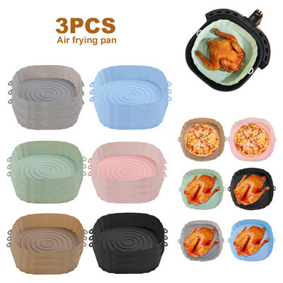 2/3pcs Silicone Air Fryers Oven Baking Tray Pizza Fried Chicken Airfryer Silicone Basket Reusable Airfryer Pan Liner Accessories