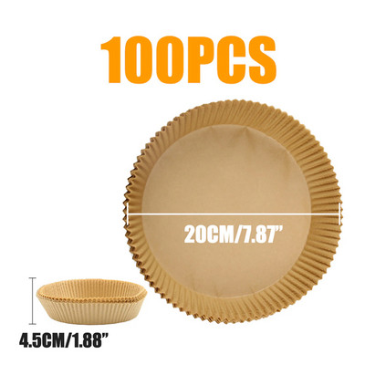 50/100 gab AirFryer cepamais papīrs bārbekjū šķīvīm, apaļš cepeškrāsns pannas paliktnis 16/20 cm AirFryer eļļas necaurlaidīgs vienreizējās lietošanas papīra ieliktnis