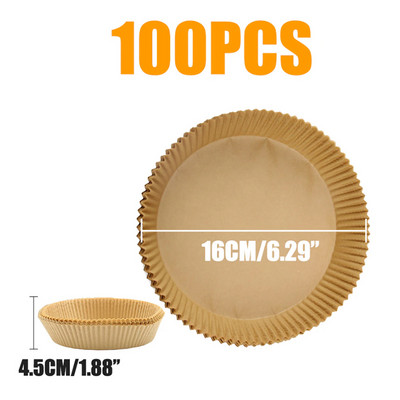50/100 gab AirFryer cepamais papīrs bārbekjū šķīvīm, apaļš cepeškrāsns pannas paliktnis 16/20 cm AirFryer eļļas necaurlaidīgs vienreizējās lietošanas papīra ieliktnis
