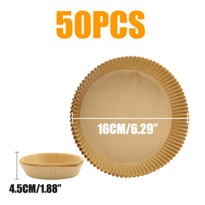 50/100 gab AirFryer cepamais papīrs bārbekjū šķīvīm, apaļš cepeškrāsns pannas paliktnis 16/20 cm AirFryer eļļas necaurlaidīgs vienreizējās lietošanas papīra ieliktnis