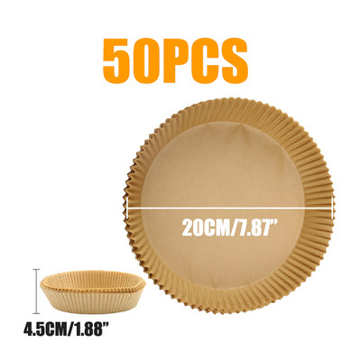 50/100 gab AirFryer cepamais papīrs bārbekjū šķīvīm, apaļš cepeškrāsns pannas paliktnis 16/20 cm AirFryer eļļas necaurlaidīgs vienreizējās lietošanas papīra ieliktnis