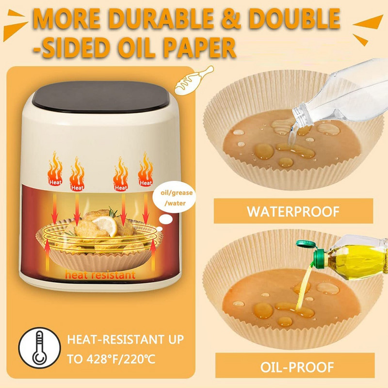 50/100 gab AirFryer cepamais papīrs bārbekjū šķīvīm, apaļš cepeškrāsns pannas paliktnis 16/20 cm AirFryer eļļas necaurlaidīgs vienreizējās lietošanas papīra ieliktnis