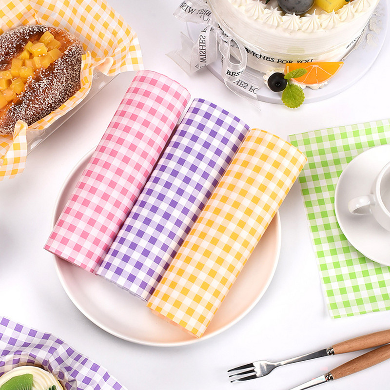 100 db Eldobható olajálló viaszpapír kockás hamburger palacsinta szendvics csomagolópapír élelmiszer minőségű sütőpapír