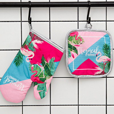 Flamingo Model Bucătărie Cuptor Mănușă Tampă pentru mănuși Roz Cuptor cu microunde Covoraș izolator anti-fierbinte Grătar Ustensile de gătit Accesorii Decor