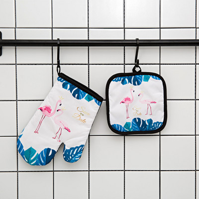 Flamingo raksts virtuves cepeškrāsns cimdu spilventiņš rozā mikroviļņu krāsns pretkarstuma izolācijas paklājiņš BBQ cepšana gatavošanas rīki aksesuāri dekori