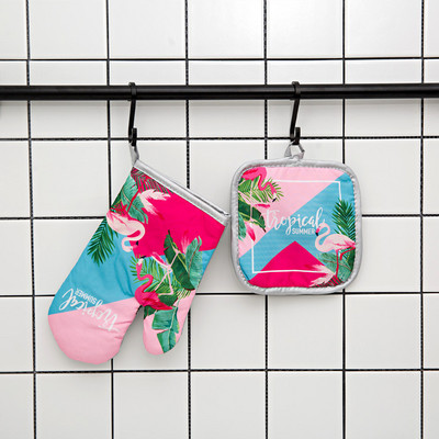 Flamingo raksts virtuves cepeškrāsns cimdu spilventiņš rozā mikroviļņu krāsns pretkarstuma izolācijas paklājiņš BBQ cepšana gatavošanas rīki aksesuāri dekori