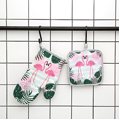 Flamingo raksts virtuves cepeškrāsns cimdu spilventiņš rozā mikroviļņu krāsns pretkarstuma izolācijas paklājiņš BBQ cepšana gatavošanas rīki aksesuāri dekori