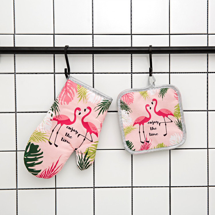 Flamingo raksts virtuves cepeškrāsns cimdu spilventiņš rozā mikroviļņu krāsns pretkarstuma izolācijas paklājiņš BBQ cepšana gatavošanas rīki aksesuāri dekori