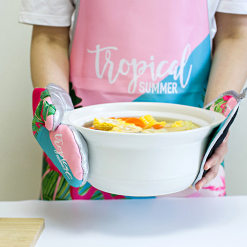 Flamingo raksts virtuves cepeškrāsns cimdu spilventiņš rozā mikroviļņu krāsns pretkarstuma izolācijas paklājiņš BBQ cepšana gatavošanas rīki aksesuāri dekori