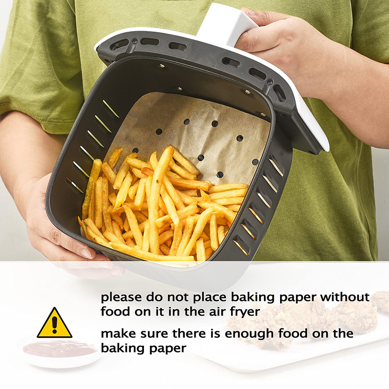 Liela gaisa cepšanas ierīces vienreizējās lietošanas papīra ieliktnis 23/20/16 cm nelipīgs Airfryer pergamenta speciālais cepšanas papīrs XXL 3–10 QT gatavošanas grozam