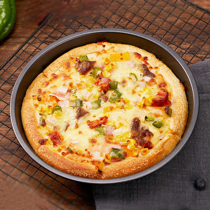 6/7/8 collu nepiedegošas picas cepeškrāsns pannas, biezas, apaļas, kraukšķīgākas cepešpannas, oglekļa tērauda cepšanas panna dziļā traukā Airfryer cepšanas rīkam