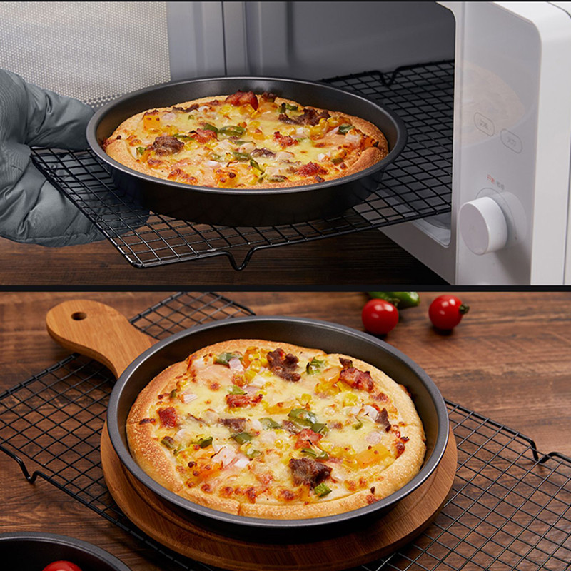 6/7/8 collu nepiedegošas picas cepeškrāsns pannas, biezas, apaļas, kraukšķīgākas cepešpannas, oglekļa tērauda cepšanas panna dziļā traukā Airfryer cepšanas rīkam