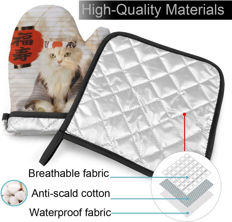 Suši Cat Japāņu jauki, smieklīgi kaķēnu cepeškrāsns dūraiņi un katlu turētāji Karstumizturīgi cepeškrāsns cimdi Droša gatavošana Cepšana Grilēšana