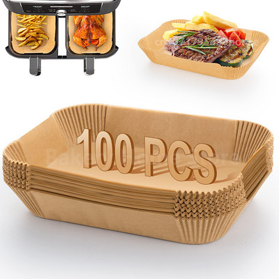 Căptușeală de hârtie de copt pentru friteuză cu aer dreptunghiulară de unică folosință, impermeabilă, rezistentă la ulei, covoraș antiaderent pentru accesorii pentru friteuța cu aer Ninja Foodi