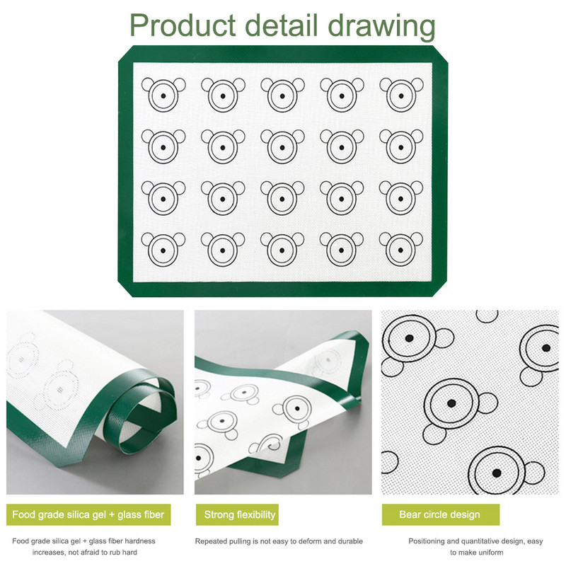 Nelipīgs silikona Macaron spilventiņš karstumizturīgs cepšanas paklājiņš cepeškrāsns loksnes oderējums stikla šķiedras velmēšanai mīklas paklājiņš cepumu konditorejas izstrādājumi