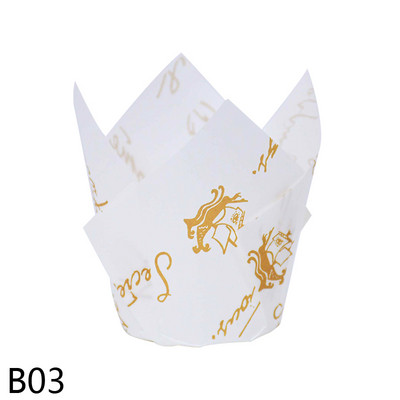 50db Tulipán alakú torta papírpohár tálca Muffin Cupcake Cups Olajálló bélés esküvői születésnapi torta dekorációhoz barkács sütési eszközök