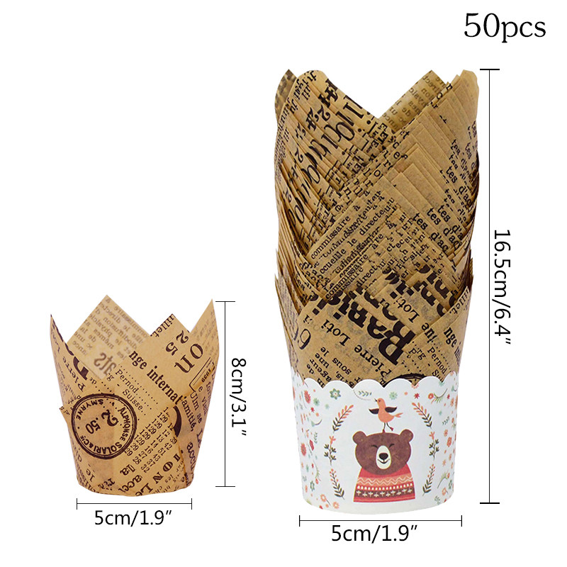 50db Tulipán alakú torta papírpohár tálca Muffin Cupcake Cups Olajálló bélés esküvői születésnapi torta dekorációhoz barkács sütési eszközök