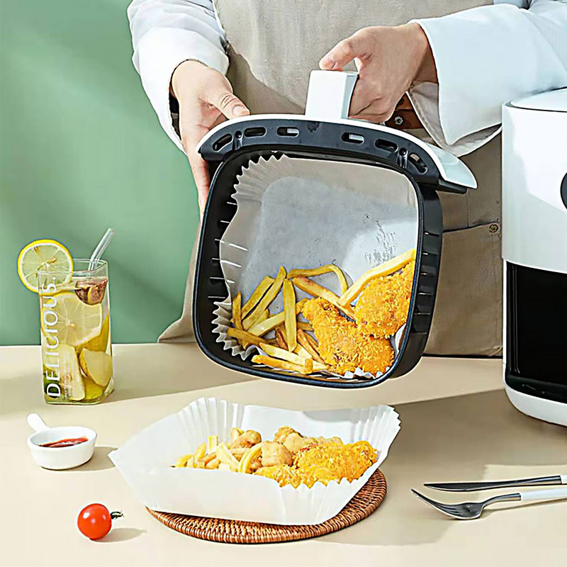 Taisnstūra vienreizējās lietošanas Airfryer cepamā papīra ieliktnis Ūdensnecaurlaidīgs, eļļas necaurlaidīgs, nepiedegošs cepšanas paklājs Ninja Foodi gaisa frier piederumiem