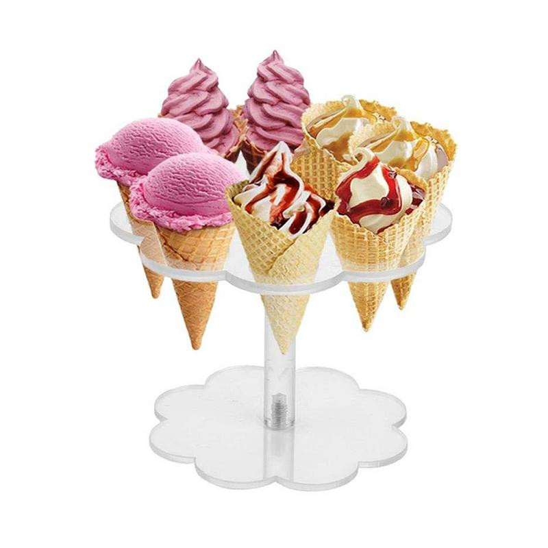 Konusa turētājs akrila vafeļu konusa displeja statīvs saldējuma konusa turētāja statīvs ar 8 caurumiem roku ruļļu suši popkorna statīvs priekš