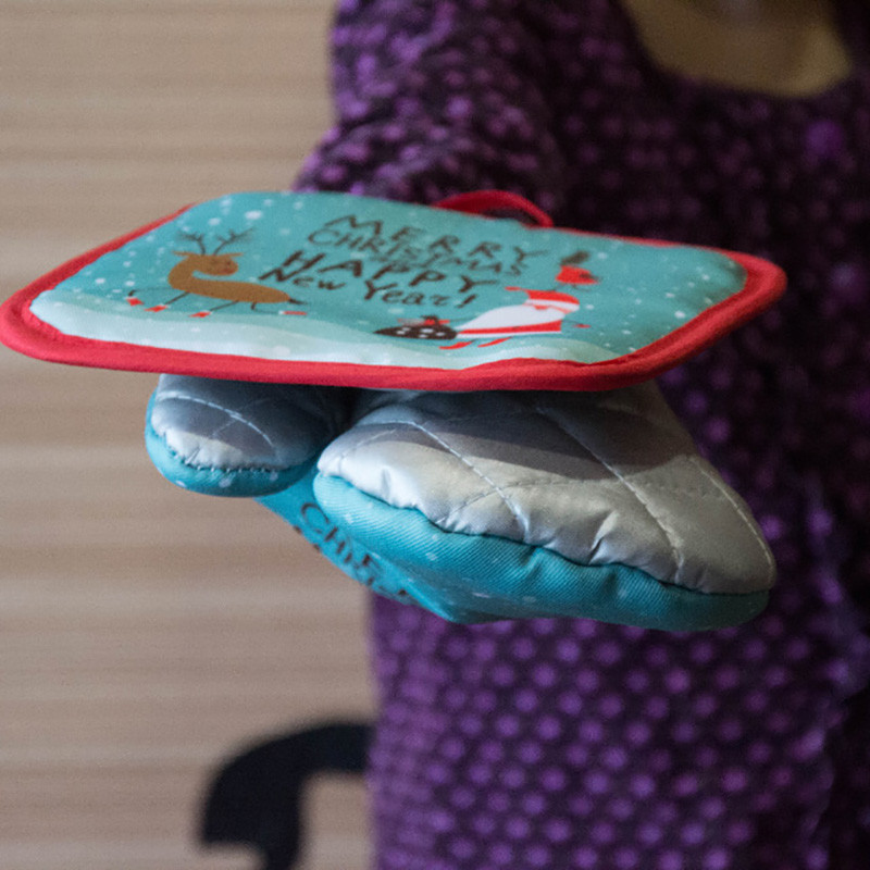 2vnt/komplektas Kalėdinės pirštinės Orkaitės pirštinės Linksmų Kalėdų papuošalai Kalėdų namų virtuvės papuošalai Navidad Noel Naujųjų metų 2023 dovanos