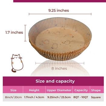 Νέα Fryer Air Fryer Χάρτινη επένδυση μιας χρήσης με αντικολλητικό σχέδιο γάτας Airfryer περγαμηνή Ειδικό χαρτί ψησίματος για καλάθι μαγειρέματος 3-8 QT