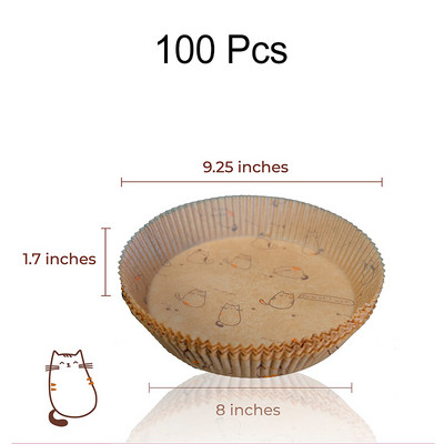 Jauns Air Fryer vienreizējās lietošanas papīra ieliktnis ar kaķa rakstu, nepiedegošs Airfryer pergamenta īpašs papīrs cepšanai 3–8 QT gatavošanas grozam