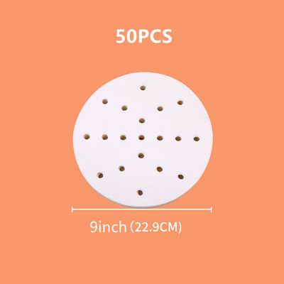 50/100 gab. 7/8/9 collu gaisa cepeškrāsns apaļa gaisa cepeškrāsns papīra ieliktņi Vienreizējās lietošanas cepšanas loksnes perforēts pergamenta papīrs, tvaicēšanas paklājs