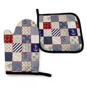 Jūras stūres un enkura cepeškrāsns dūraiņu un katlu turētāju komplekts karstumizturīgi virtuves cimdi ar iekšējo kokvilnas slāni ēdiena gatavošanai