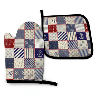 Jūras stūres un enkura cepeškrāsns dūraiņu un katlu turētāju komplekts karstumizturīgi virtuves cimdi ar iekšējo kokvilnas slāni ēdiena gatavošanai