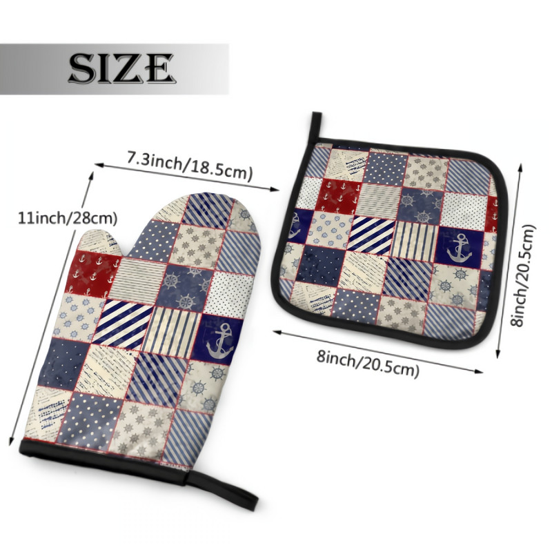 Jūras stūres un enkura cepeškrāsns dūraiņu un katlu turētāju komplekts karstumizturīgi virtuves cimdi ar iekšējo kokvilnas slāni ēdiena gatavošanai