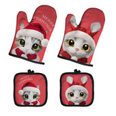 Ziemassvētku cepeškrāsns dūraiņi Poliestera cepeškrāsns piedurknes jauks kaķis virtuve mikroviļņu krāsns cimds katliņa turētājs Mājas cepšanas rīki sarkani izolācijas cimdi