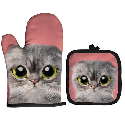 Ziemassvētku cepeškrāsns dūraiņi Poliestera cepeškrāsns piedurknes jauks kaķis virtuve mikroviļņu krāsns cimds katliņa turētājs Mājas cepšanas rīki sarkani izolācijas cimdi