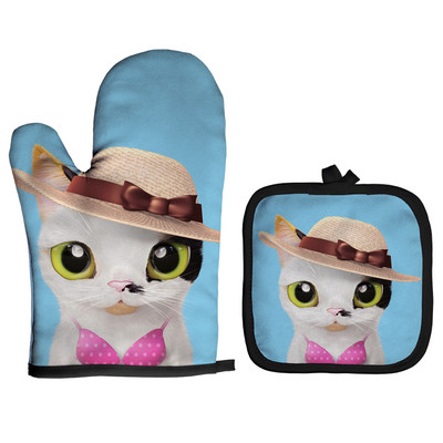 Ziemassvētku cepeškrāsns dūraiņi Poliestera cepeškrāsns piedurknes jauks kaķis virtuve mikroviļņu krāsns cimds katliņa turētājs Mājas cepšanas rīki sarkani izolācijas cimdi