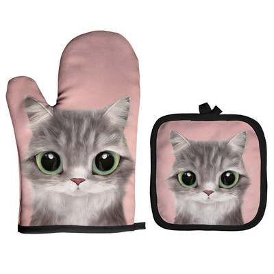 Ziemassvētku cepeškrāsns dūraiņi Poliestera cepeškrāsns piedurknes jauks kaķis virtuve mikroviļņu krāsns cimds katliņa turētājs Mājas cepšanas rīki sarkani izolācijas cimdi