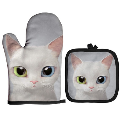 Ziemassvētku cepeškrāsns dūraiņi Poliestera cepeškrāsns piedurknes jauks kaķis virtuve mikroviļņu krāsns cimds katliņa turētājs Mājas cepšanas rīki sarkani izolācijas cimdi