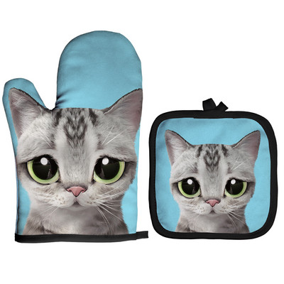 Ziemassvētku cepeškrāsns dūraiņi Poliestera cepeškrāsns piedurknes jauks kaķis virtuve mikroviļņu krāsns cimds katliņa turētājs Mājas cepšanas rīki sarkani izolācijas cimdi