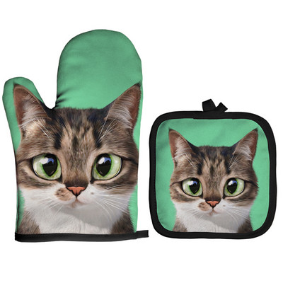 Ziemassvētku cepeškrāsns dūraiņi Poliestera cepeškrāsns piedurknes jauks kaķis virtuve mikroviļņu krāsns cimds katliņa turētājs Mājas cepšanas rīki sarkani izolācijas cimdi