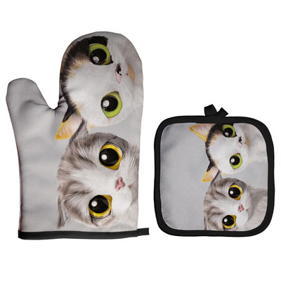 Ziemassvētku cepeškrāsns dūraiņi Poliestera cepeškrāsns piedurknes jauks kaķis virtuve mikroviļņu krāsns cimds katliņa turētājs Mājas cepšanas rīki sarkani izolācijas cimdi