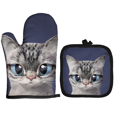 Ziemassvētku cepeškrāsns dūraiņi Poliestera cepeškrāsns piedurknes jauks kaķis virtuve mikroviļņu krāsns cimds katliņa turētājs Mājas cepšanas rīki sarkani izolācijas cimdi