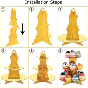 Поставка за кексчета със златна торта 3 нива Картонена поставка за десерти за храна за дисплей Следобеден чай Декорация на събития за рожден ден