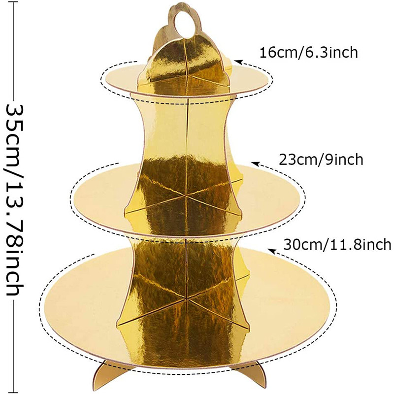 Zelta kūku kūciņu statīvs 3 līmeņu kartona pārtikas desertu stends pēcpusdienas tējai dzimšanas dienas svinību dekorēšanai